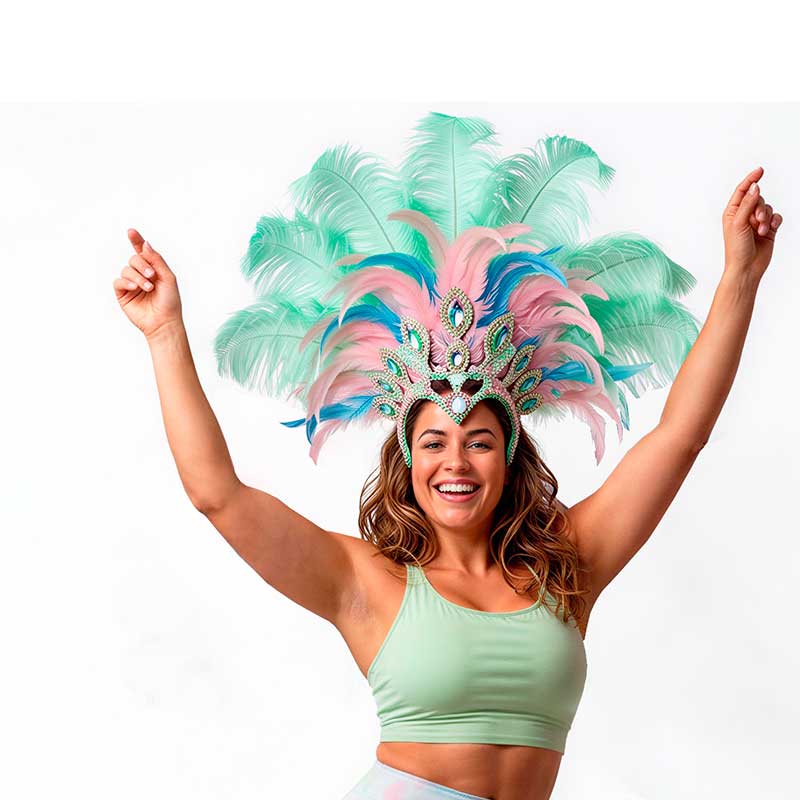 escuela-samba-donostia Alumna sonriendo feliz en la sala de baile tras terminar su sesión de samba en Donostia